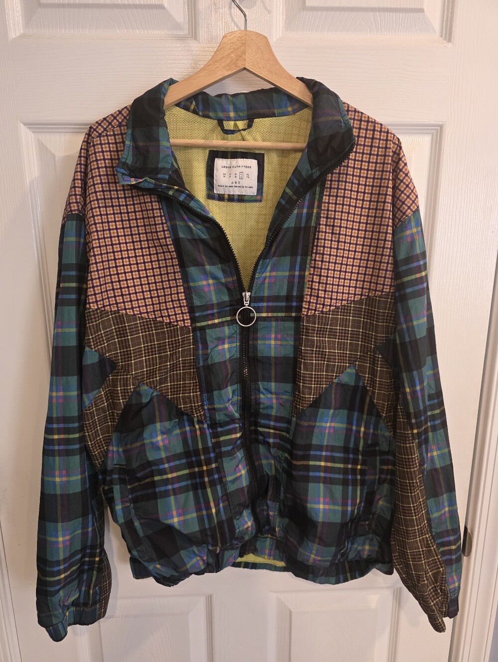 Urban Outfitters Patchwork Plaid Windbreaker Jacket Large